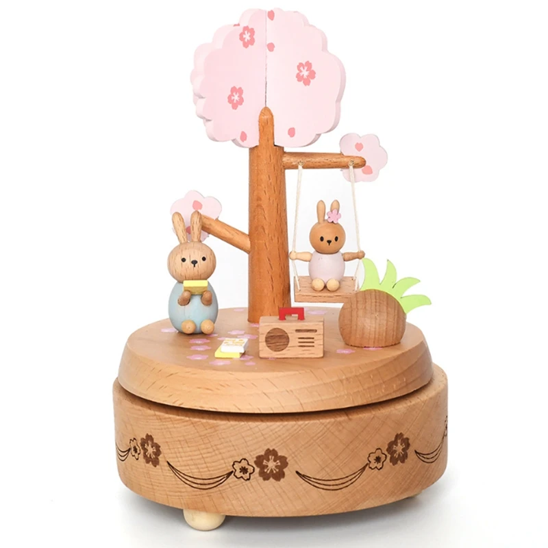 

Розовый вишня в цвету кролик Музыкальная шкатулка с днем рождения Подарочная Музыкальная Коробка для студентов, рождественский подарок