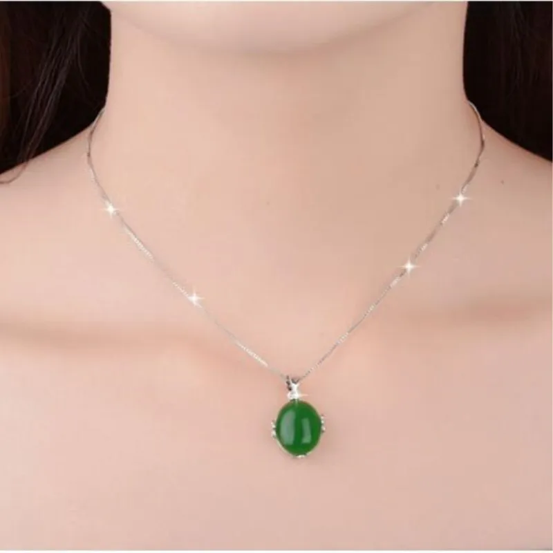 New Fashion Natural Stone Female 925 Sterling Silver Jewelry Personality Oval Geometry Two Colors Pendant Necklaces H339 | Украшения и