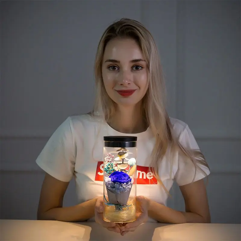 Светодиодный светильник из искусственного розового стекла с сенсорным