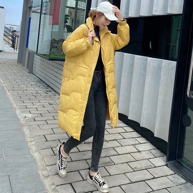 Fitaylor Winter Stand Collar Long Down Jacket Women 90% White Duck Coat Red Loose Solid Parka Thick Warm Snow Outerwear | Женская одежда