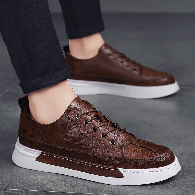 

Spring 2021 Men Flats Casual Shoes Black Brown Mens Fashion Shoes Brand Fashion Adult Casual Sneakers Lace Up Walking Shoes Men