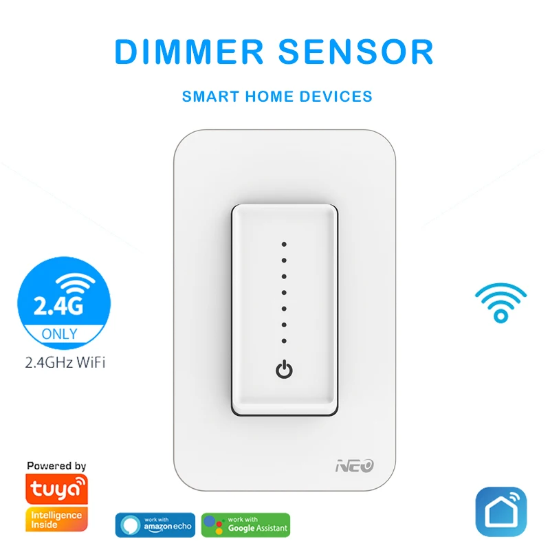 NEO COOLCAM Tuya Smart WiFi US Dimmer Switch Wifi Light Dimmer Switch US Remote Control Compatiable With Alexa Google Assistant