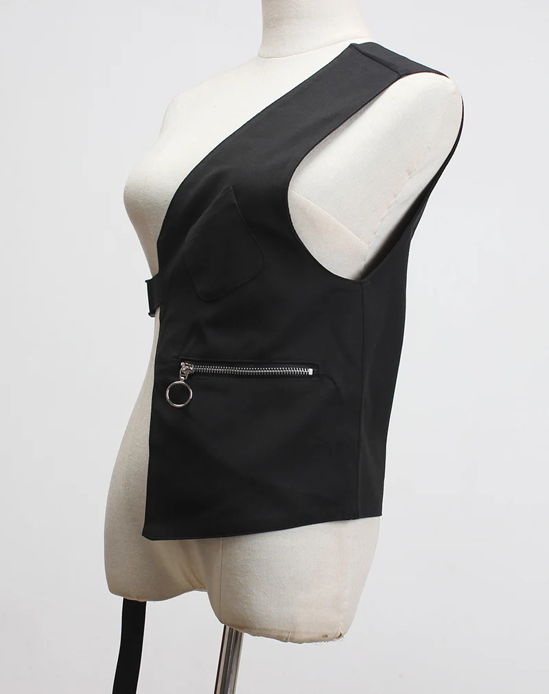 GetSpring женский жилет в стиле ретро панк на одно плечо черный для женщин