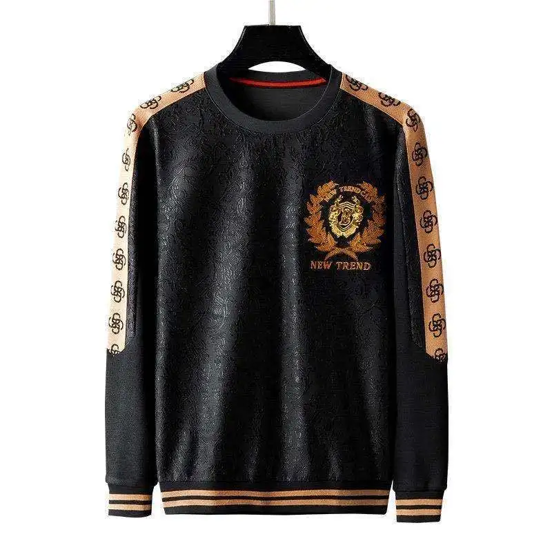 

2021 Spring and Autumn Dark Jacquard Crewneck Long Sleeve Sweat sweatshirt Men's stitching large Korean men's T-shirt fashion