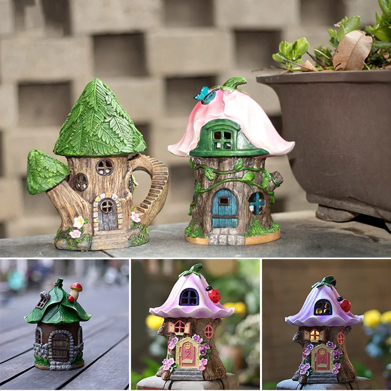

Outdoor Decorations Crafts Solar House Lights Balcony Decoration Courtyard Garden Layout Resin Crafts Decorations JY