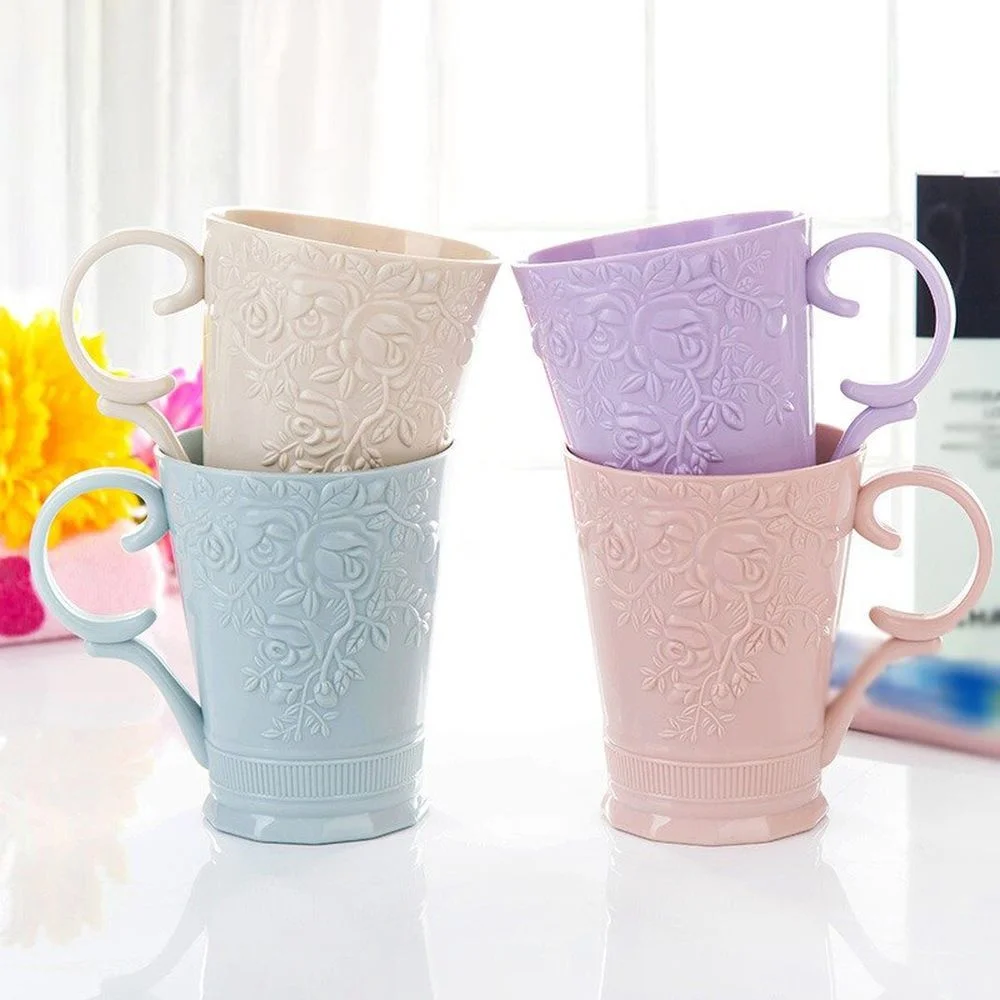 

12PCS Mouthwash Cup With Handle Pure Color Couple Tooth Jar Cup Plastic Carved Toothbrush Cup Durable Washing Cup Wholesale