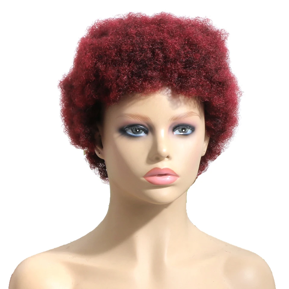 Полностью машинная Короткие вьющиеся афро человеческие волосы парики 150%