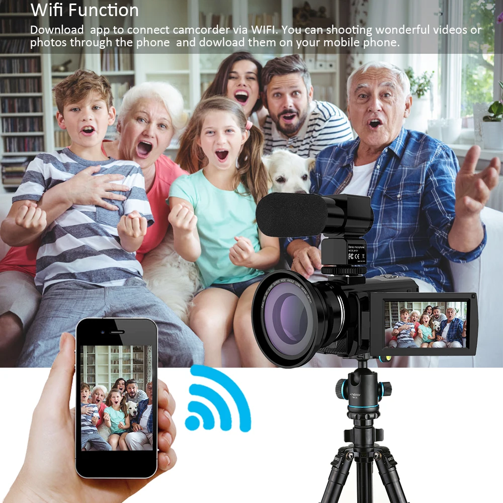 Цифровая видеокамера Andoer 4K Ultra HD 48 МП Wi-Fi сенсорный экран 3 0 дюйма ИК Инфракрасная