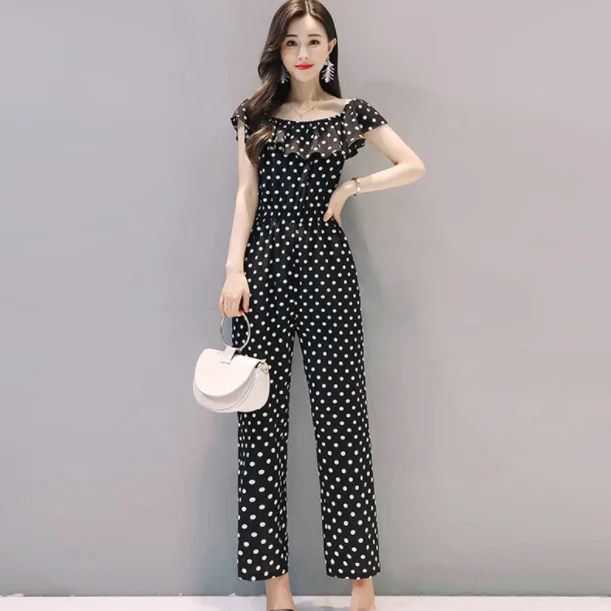 2020 летний женский элегантный комбинезон на одно плечо с оборками в горошек
