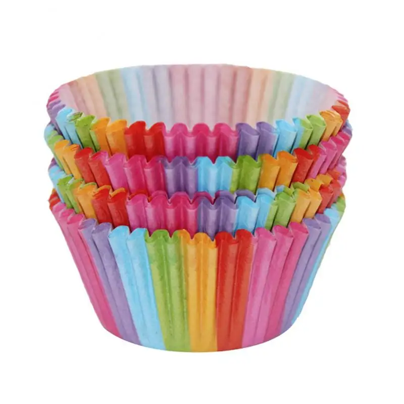 

100Pcs Cake Liner Baking Muffin Box Rainbow Paper Cake Cup Cake Decoration Household Kitchen Cooking Supplies