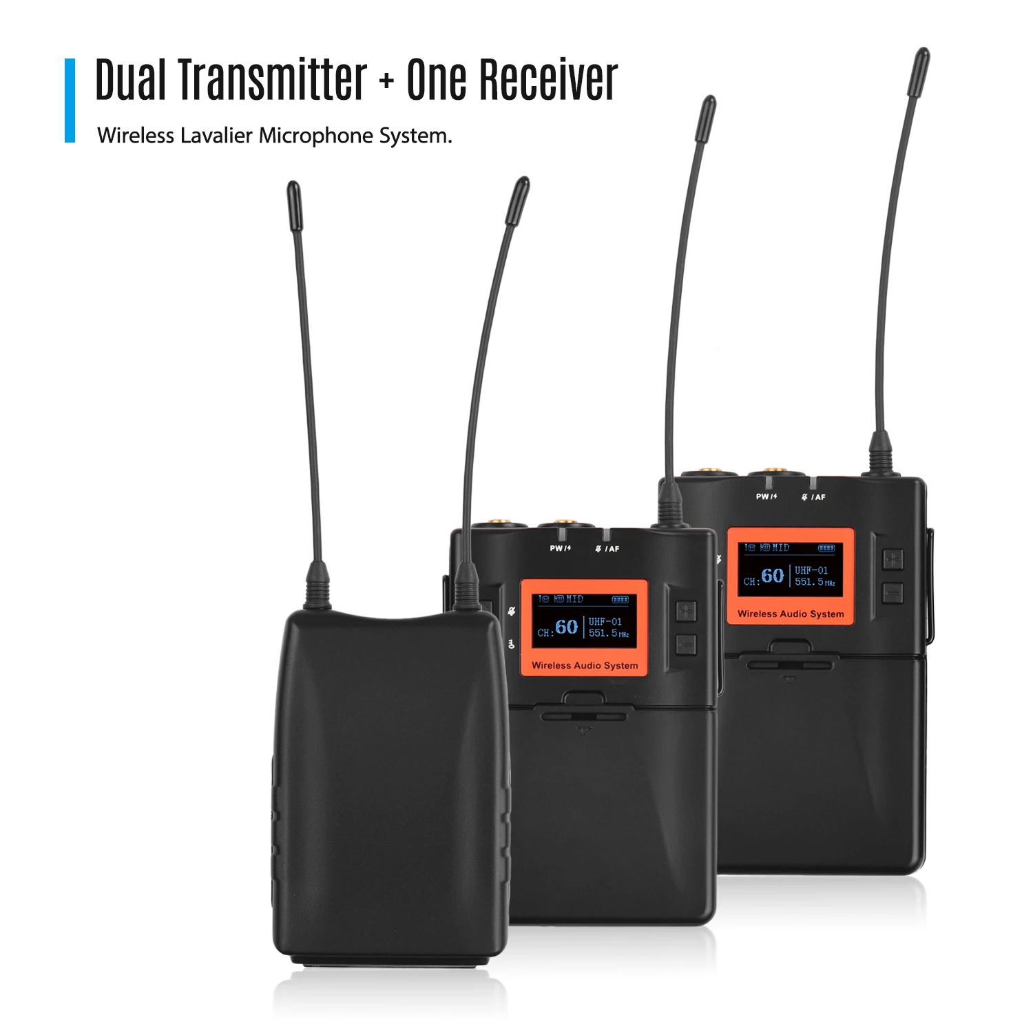 Беспроводной петличный микрофон UHF 60-каналы двойной передатчиков один приемник