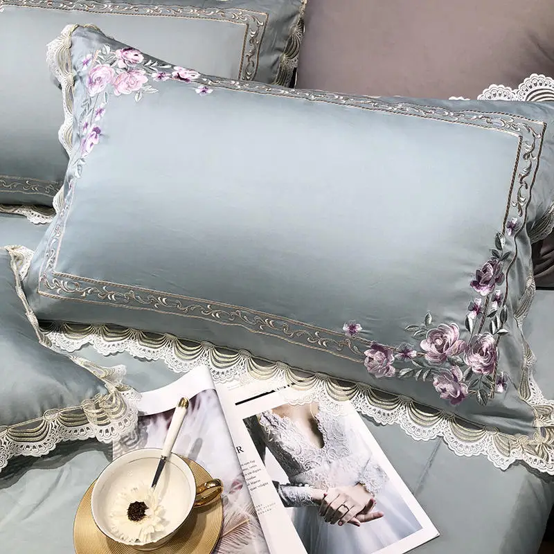 

Morpheus Luxury Egyptian Cotton Bedding set King and Queen Bedding Set Flower Embroidery Duvet Cover Set - MP29