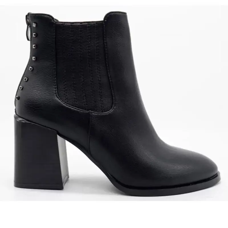 

New style with Chelsea boots black short boots leather women's boots thick heelNew style with Chelsea boots black short boots