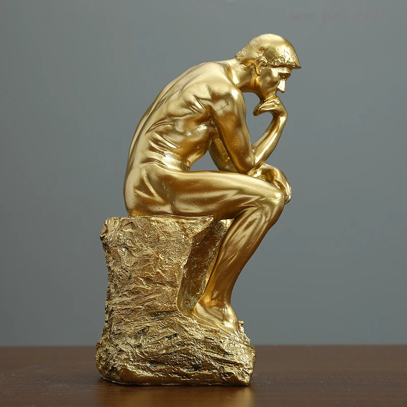 

Nordic Resin Golden Thinker Meditation Character Sculpture Modern Study Desk Decor Home Decoration Crafts Ornaments Figurines