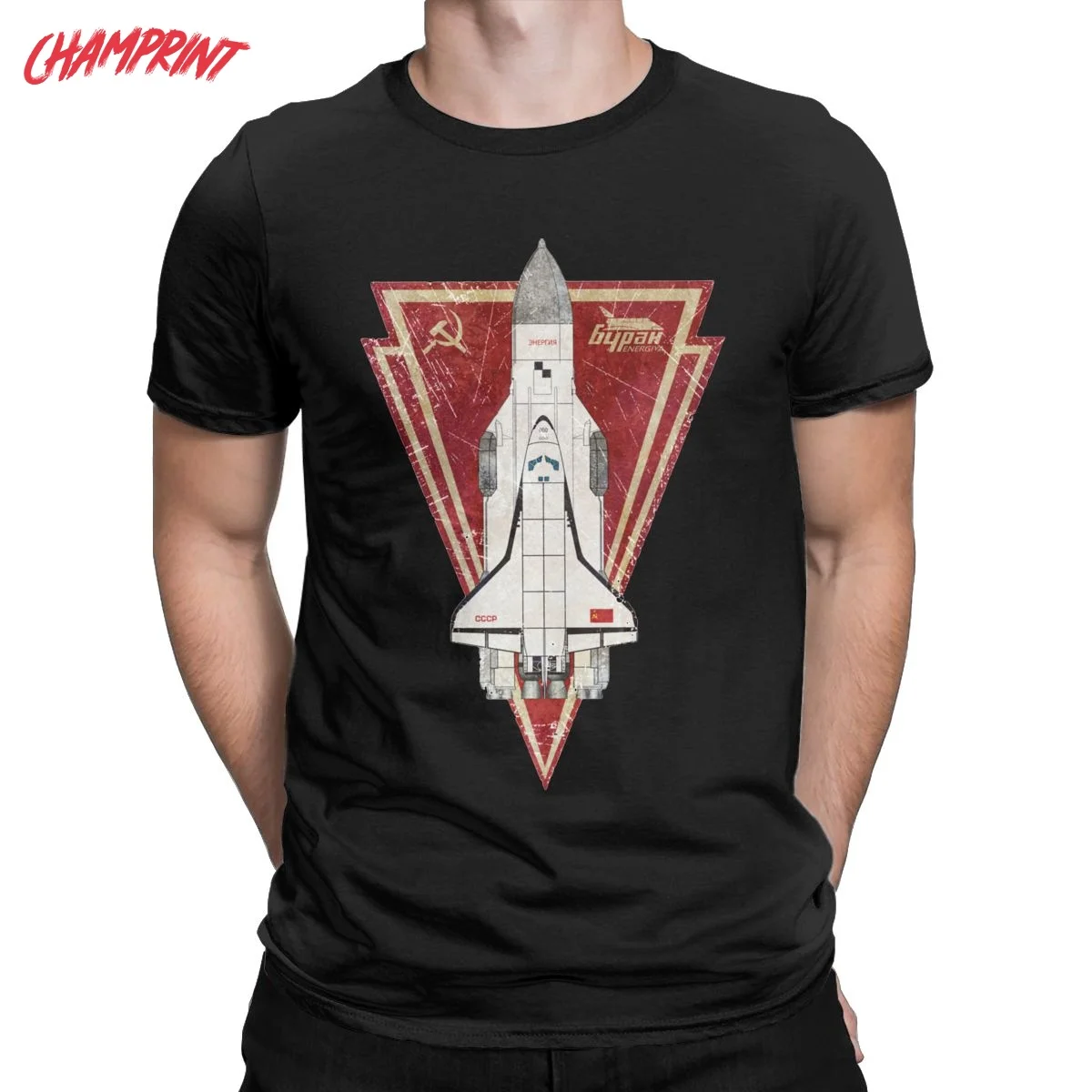 Fashion CCCP Flag Space Rocket T-Shirt for Men Crew Neck Cotton T Shirt USSR Soviet Union Short Sleeve Tees Classic Tops | Мужская
