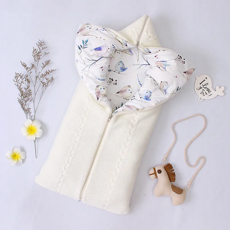Cream-Coloured Newborn Winter Swaddle Infant Thicken Anti-kick Sleeping Bag Baby Autumn Winter Envelope Zipper Sleeping Bag Kids Blanket Quilt - Цвет: Cream-Coloured