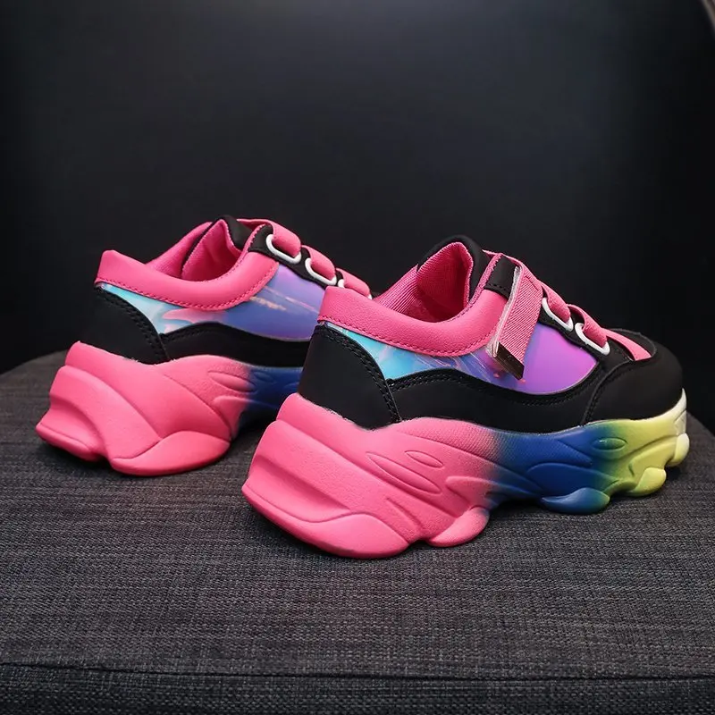

2020 Spring New Fashion Sneakers Women Round Toe Sticky Tape Platform Shoes Casual Four Season Color Matching Running Shoe Woman