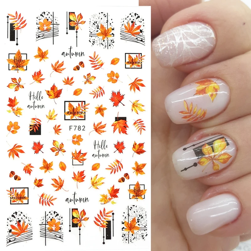 

1PC Fall Leaves 3D Nail Sticker Line Flowers Maple Autumn Leaf Slider DIY Nail Art Tips Decorations Manicure Transfer Decals