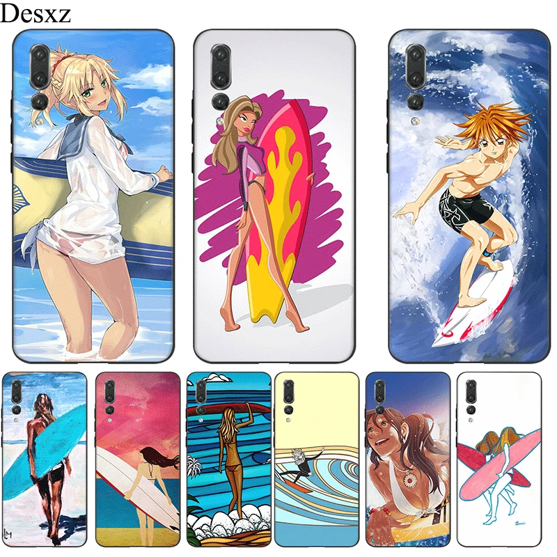 Чехол из ТПУ для Honor Note 10 View 20 6A 7A 7C 7X8 8X 8C 9X9 Lite Pro Cover Surfing Art Surf Girl ультра тонкий