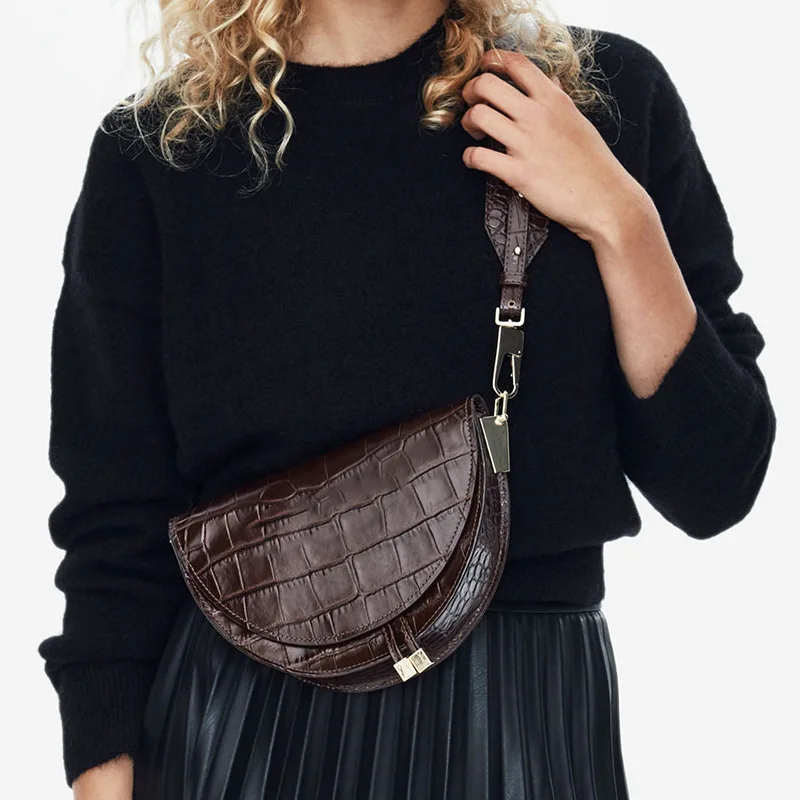 Модная крокодиловая женская сумка через плечо полукруглая седельная сумки на из