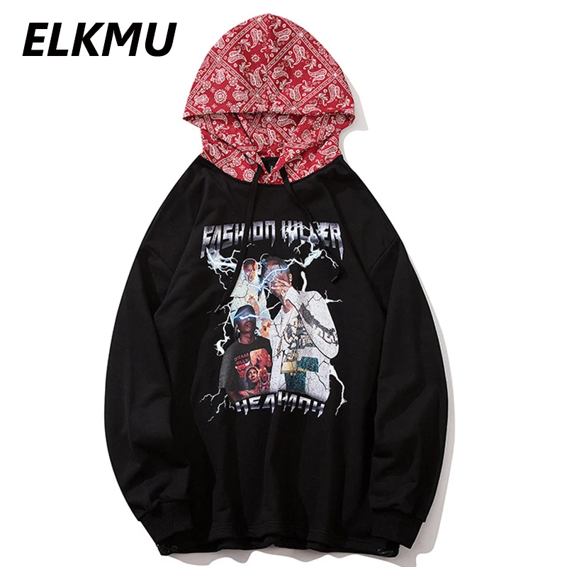 Свитшот ELKMU мужской с капюшоном уличная одежда в стиле пэчворк худи Харадзюку