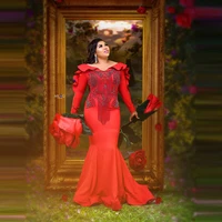 new in red mermaid aso ebi prom dresses mermaid shape long sleeves tassels sequins beaded floor length long evening gowns