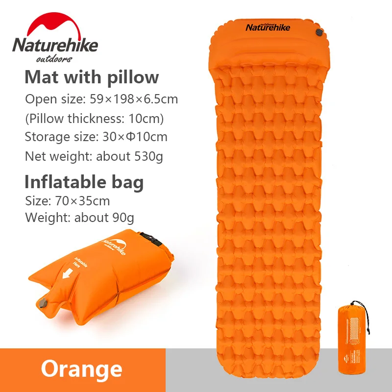 NH19Z012-P orange Naturehike Одноместный/двойной воздушный коврик для кемпинга, палатка, коврик для сна, ультра-светильник, надувной коврик для пеших прогулок, влагостойкая Подушка с воздушным мешком - Цвет: NH19Z012-P orange