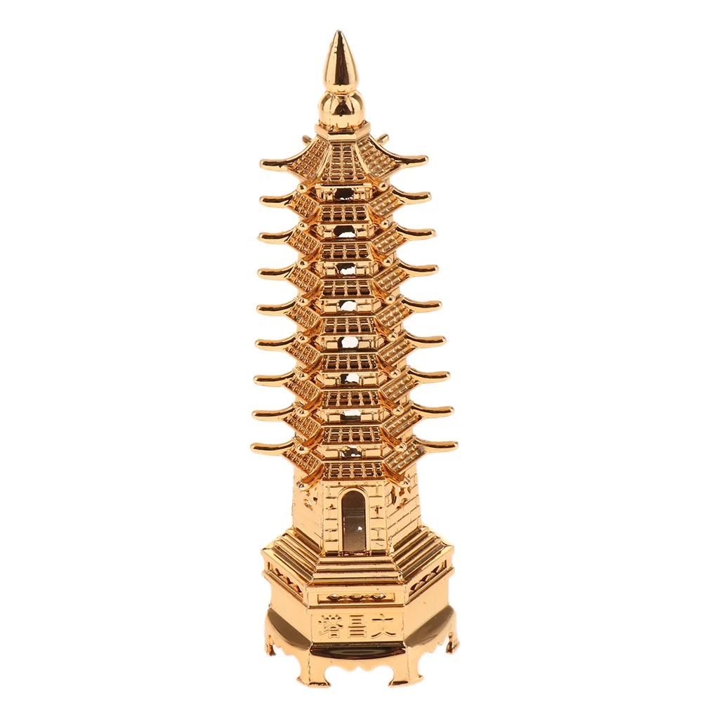 

Metal Pagoda China Wenchuang Tower House Desktop Figurine Ornament Fengshui Collectible Figurines Crafts Home Office Display