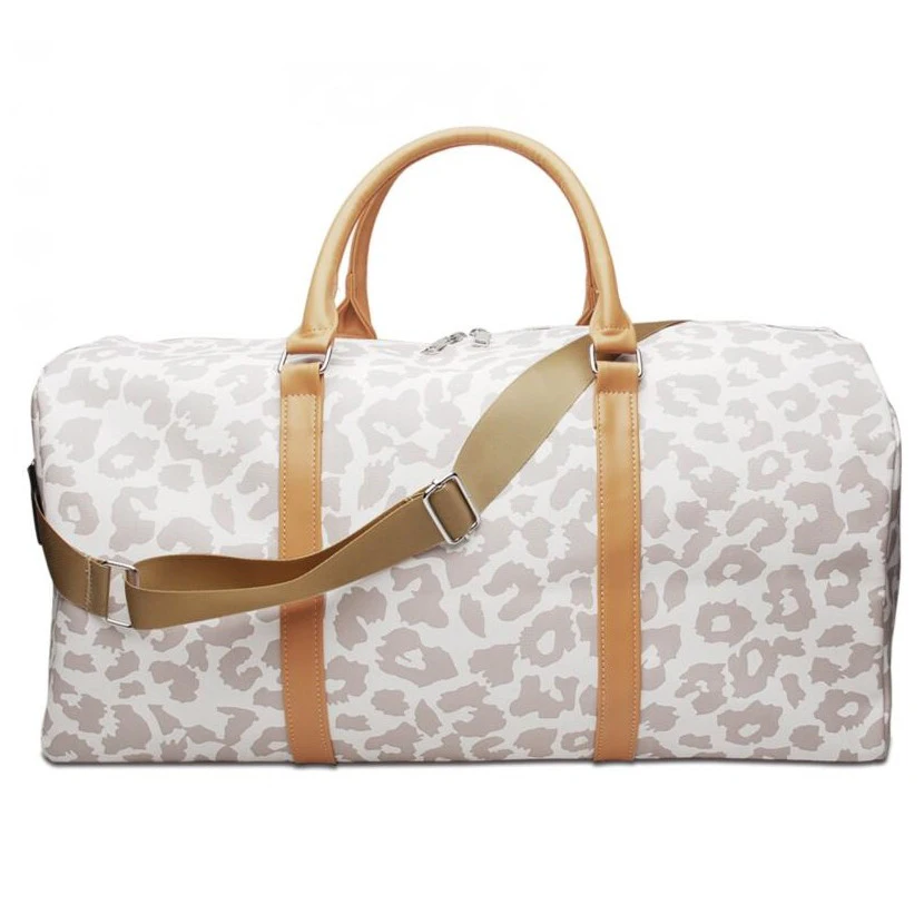 

White Leopard Cheetah Duffle Travel Bag Large Capacity Designer Weekender Tote with Shoulder Strap for Women