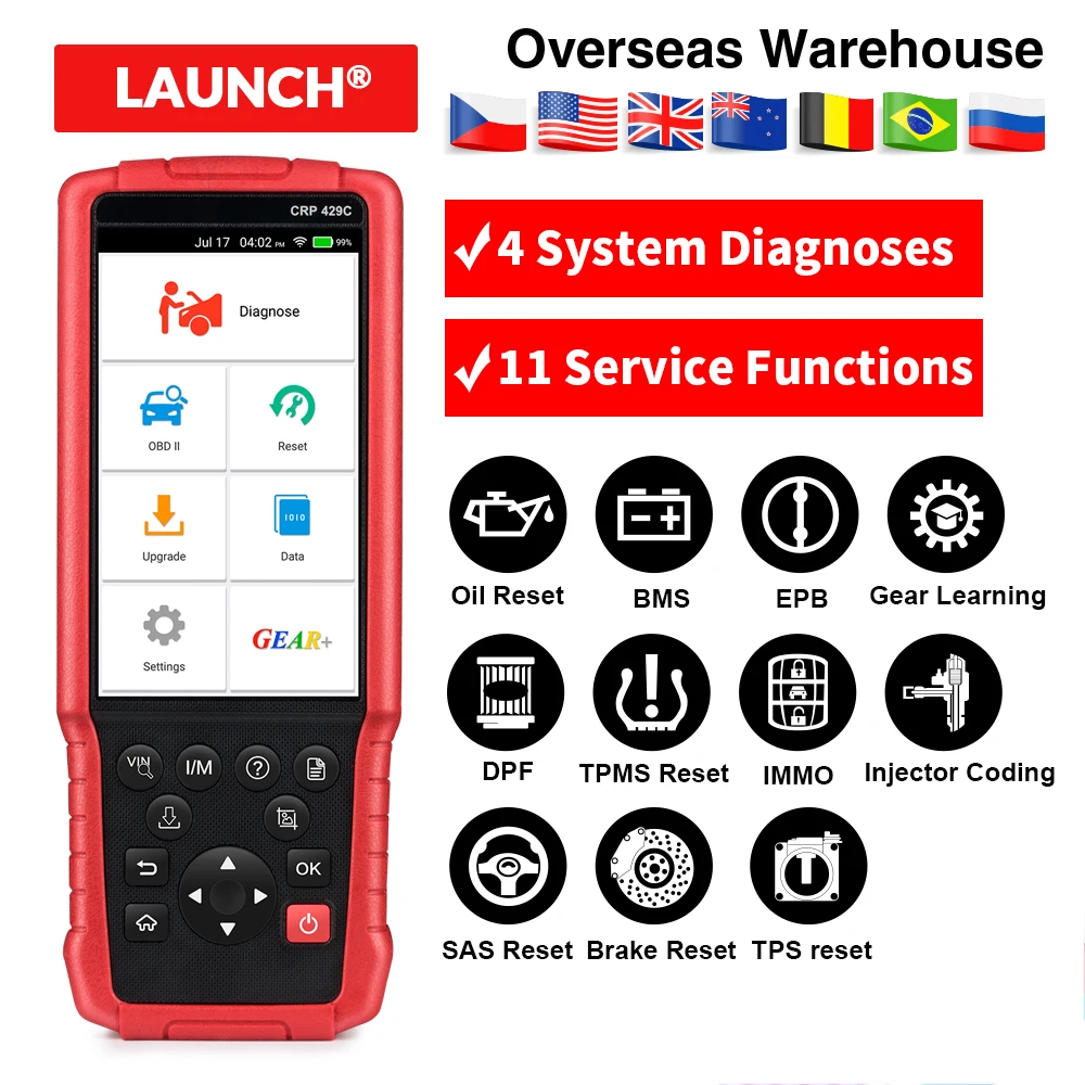 LAUNCH X431 CRP429C obd ii OBD2 Двигатель / антиблокировочная система / подушка безопасности / автоматическая коробка передач Code Reader Сканер CRP429C диагностический инструмент+ 11 сброс сервисной функции