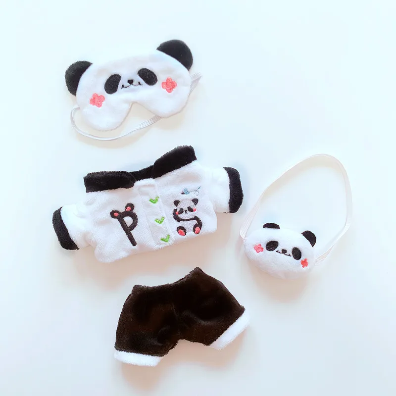 M&aacute;scara de Ojos de Panda, ropa de cuatro piezas de 20cm para mu&ntilde;eca, ropa de animales de dibujos animados de 20CM, accesorios de vestir para mu&ntilde;eca de peluche-5