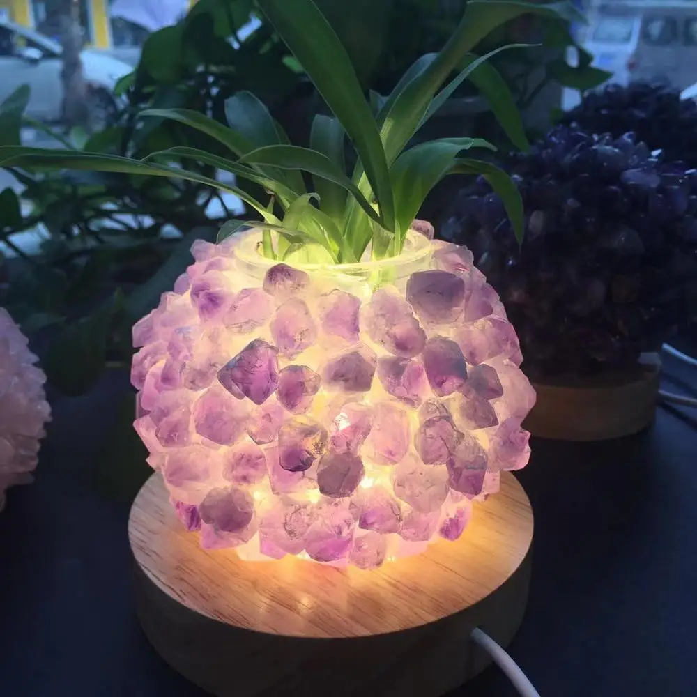 Натуральный Аметист Кварцевый Кристалл кластер Сделай Сам ананас лампа