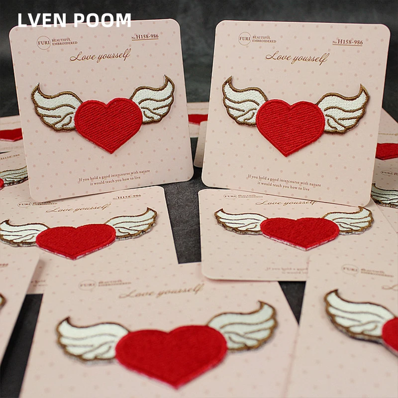

high quality embroidery patches Angel wings Patches on clothes stickers Heart-shaped sewing fusible patch Used for clothes Bag