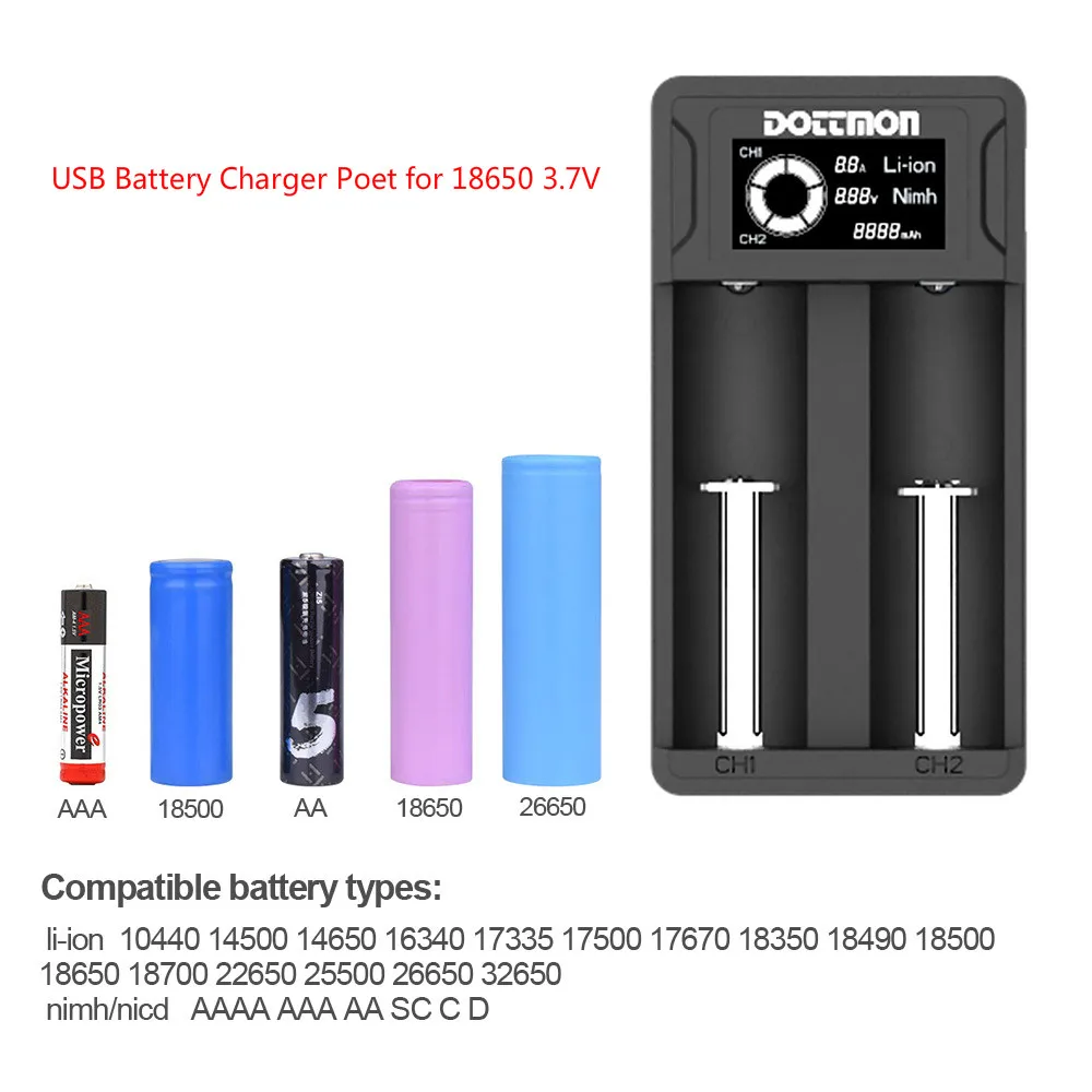 Универсальное интеллектуальное зарядное устройство с 2 слотами ЖК дисплей 18650 3 7