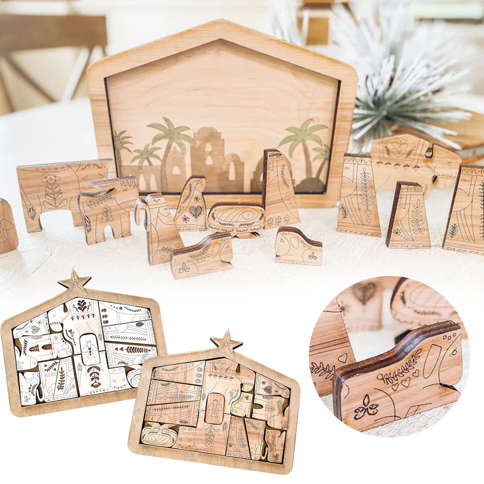 

Christmas Wooden Jesus Puzzle Statue Nativity Puzzle With Abstract Design Of Angel Sousl Jigsaw Puzzle Game For Xmas Gift