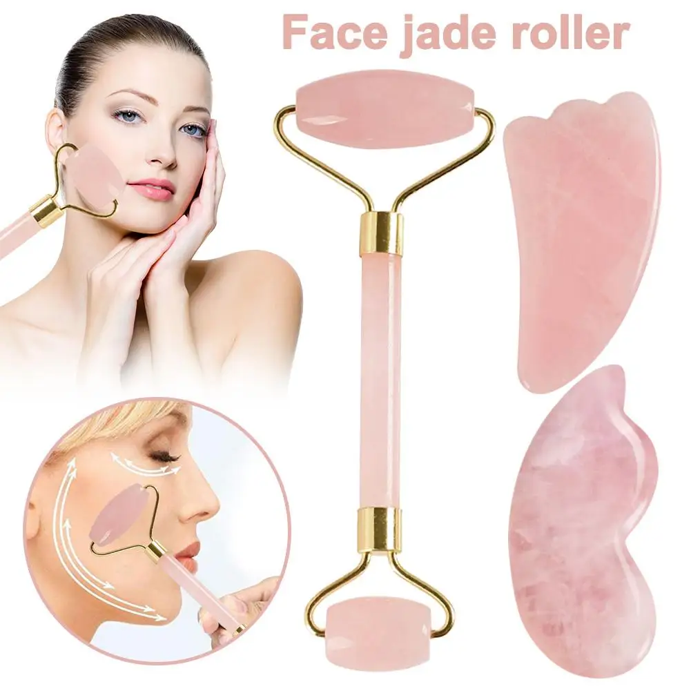 Розовый КВАРЦЕВЫЙ ролик для похудения массажер лица инструмент лифтинга