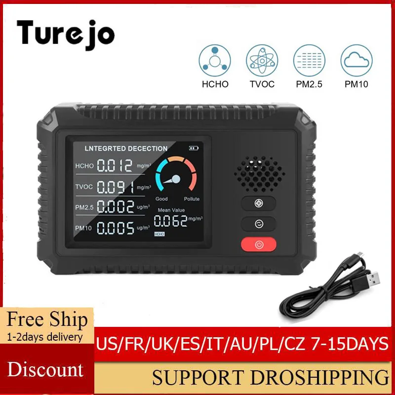 

Многофункциональный Датчик качества воздуха, датчик углекислого газа TVOC HCHO PM2.5 PM10, детектор газа, газоанализатор для дома и офиса на открыто...