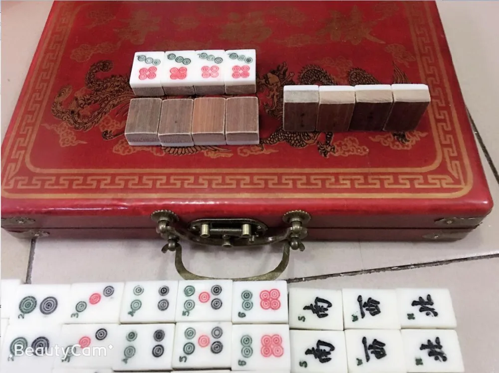 Красивая ма джонг набор в кожаная книжная коробка * 144 плитка/бамбук + подарок