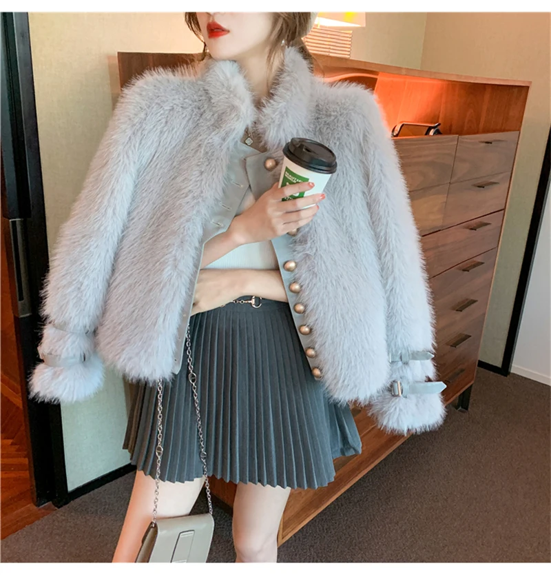 FANIECES шуба  Elegant White Faux Fur Coat Thick Warm Luxury Short Fur Outwear Pearl Buttons Women's Winter Jacket шуба женская
