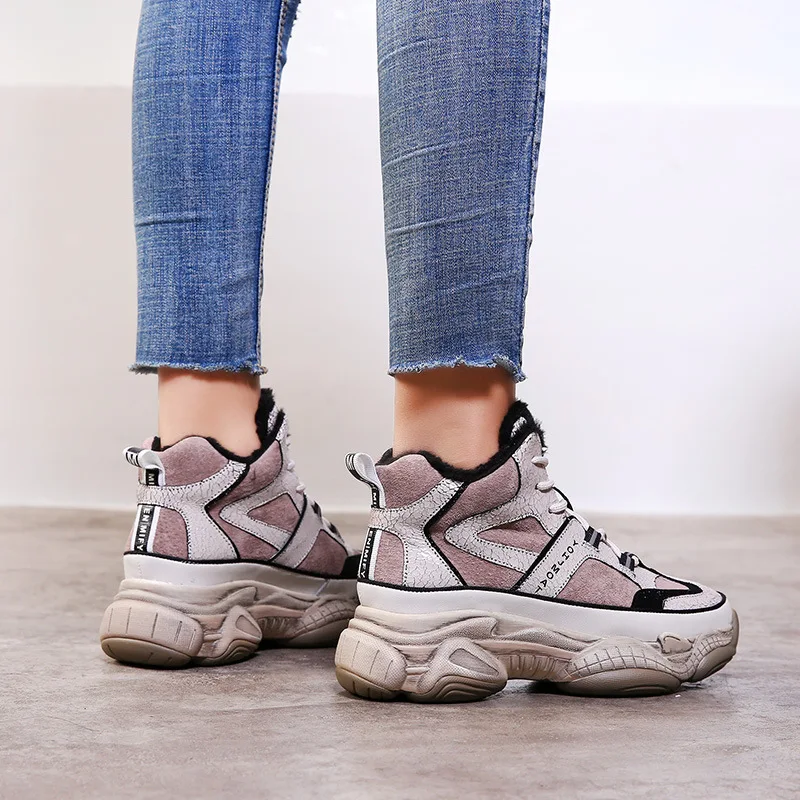 winter pink SWYIVY Женская зимняя обувь кроссовки новые модные плюшевые теплые папа обувь кроссовки на танкетке Женская Высокая Повседневная обувь; сезон осень - Цвет: winter pink