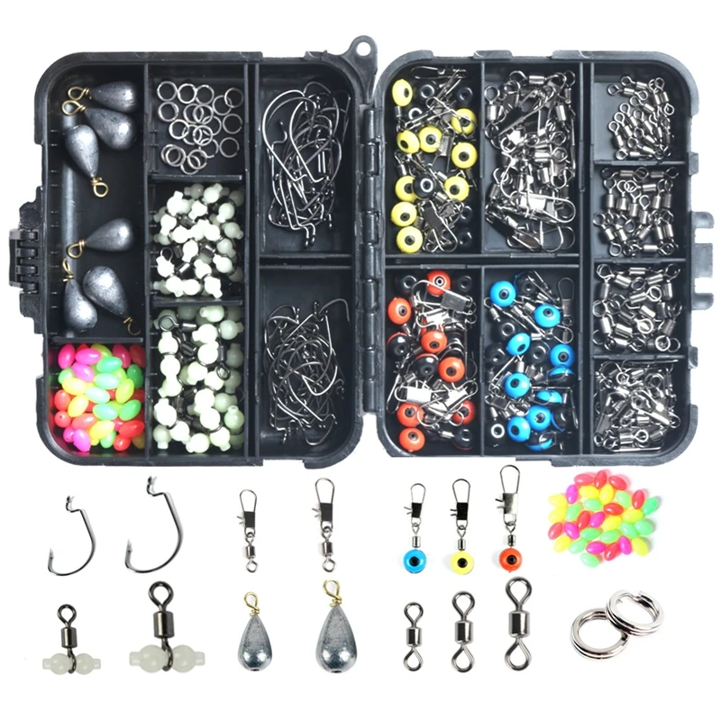 

251pcs Fishing Accessories Kit Fish Hook Jig Spoon Lure Sinker Weight Beads Swivels Fishing Terminal Tackle Combo Box Set