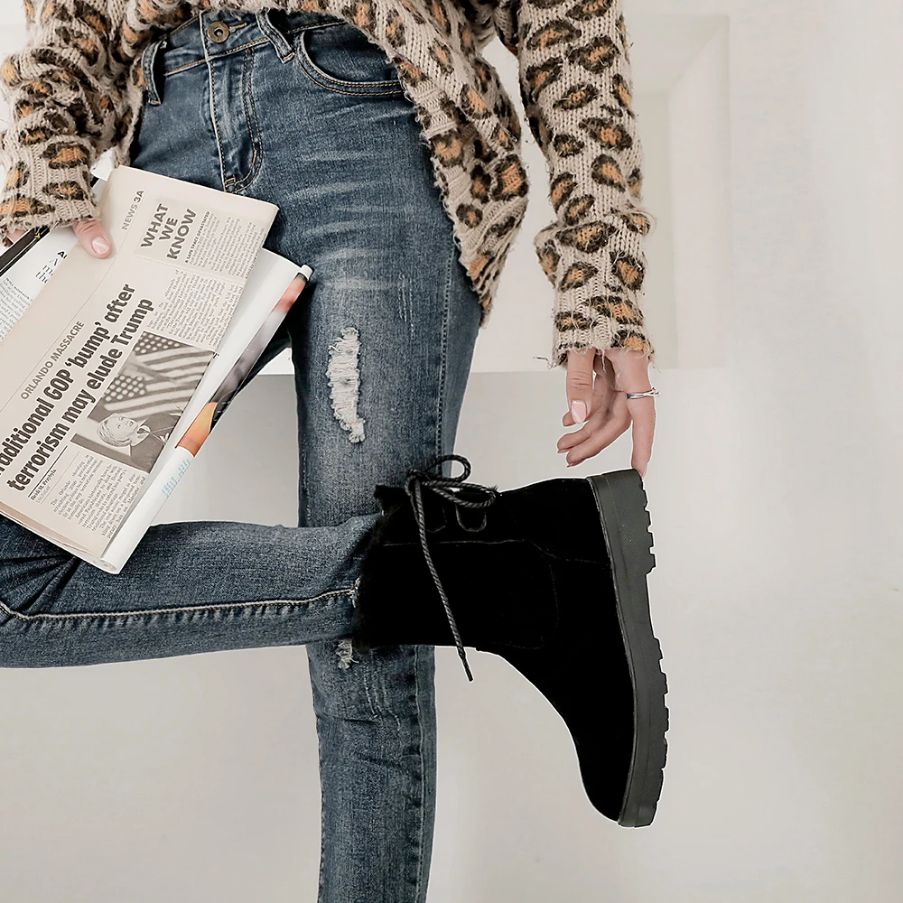 Классическая зимняя обувь размера плюс 34-50 женские зимние ботинки Теплая