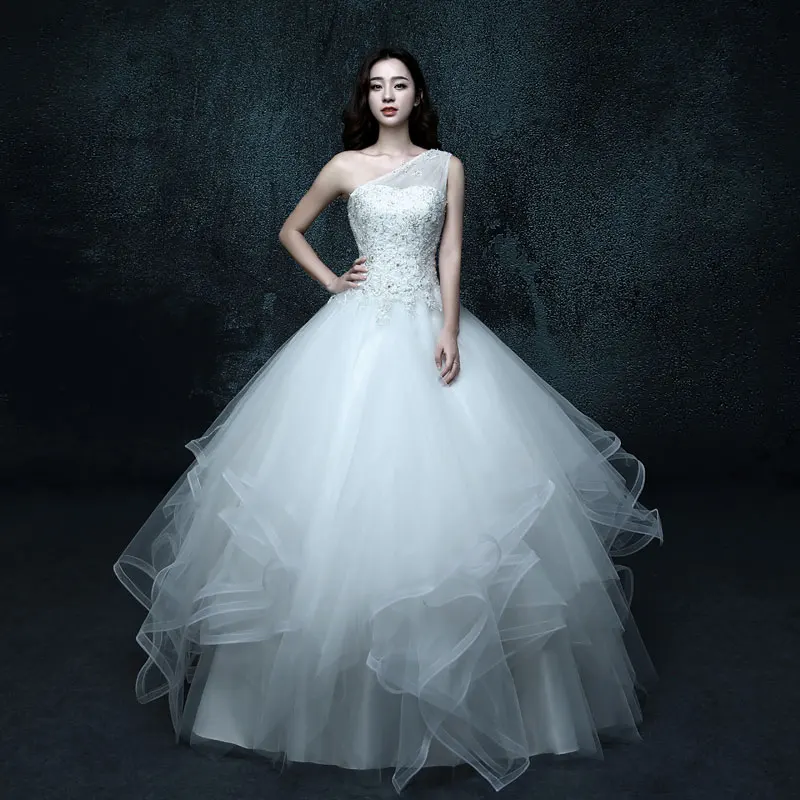 Дешевые Свадебные платья 2020 одно плечо бальное платье личное реальное фото