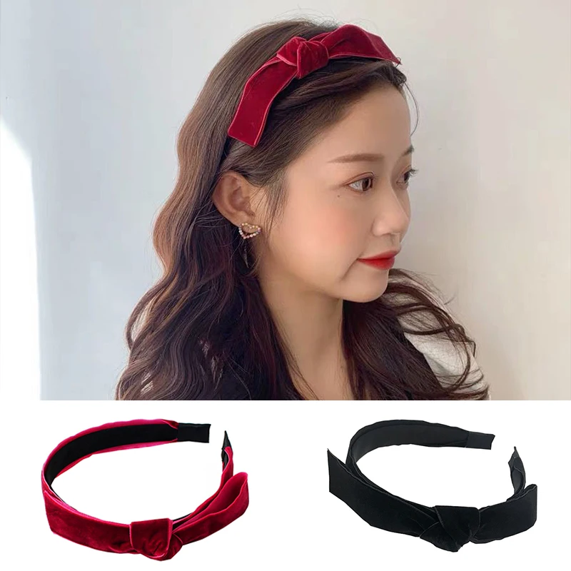 

Retro Korean Solid Bow Bezel Hairband Headwear Elegant Velvet Bow Bezel Headwear Makeup Wash Face Hair Bands Accessories