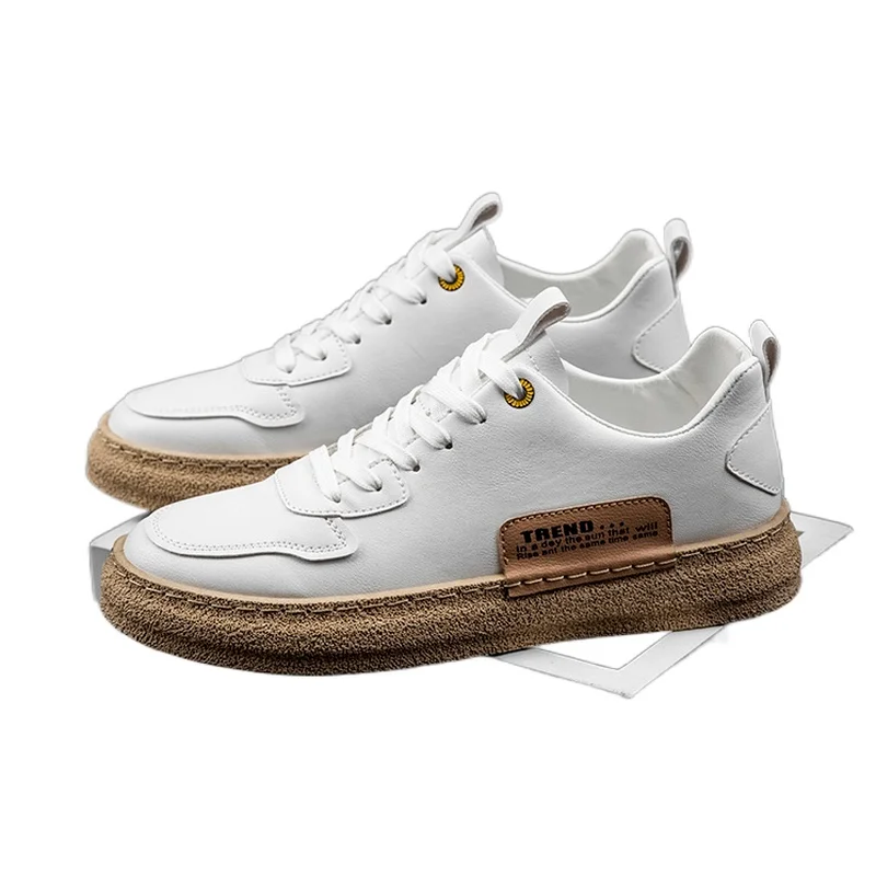 

Men's Vulcanized Shoes Flat Leather White Breathable Casual Men's Sports Shoes Penny Loafers Men Zapatillas De Deporte