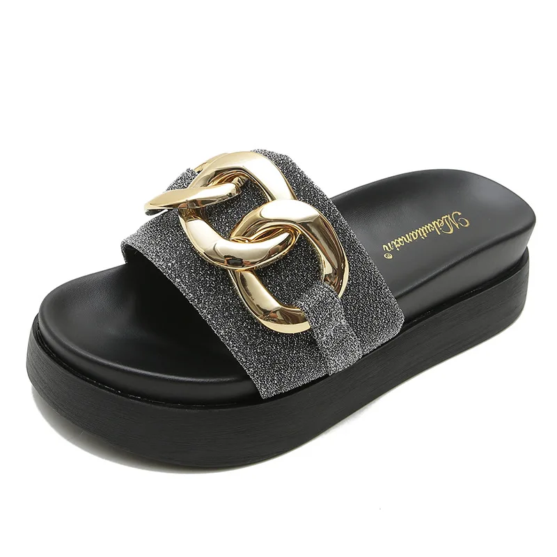 

Shoes Womens Slippers Outdoor Pantofle Luxury Slides Platform Shale Female Beach Low 2021 Designer Sabot Hoof Heels Chain Basic