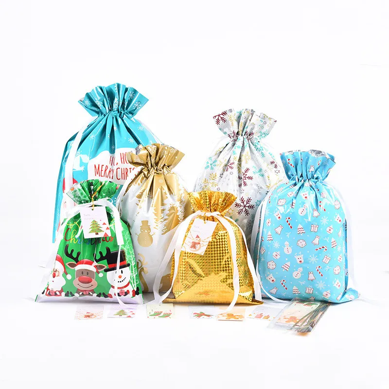 

5pc Christmas Wedding Candy Cookie Gift Bag Self Stand Holder Cupcake Biscuit HandMade DIY Plastic Drawstring Wrap Packaging Bag