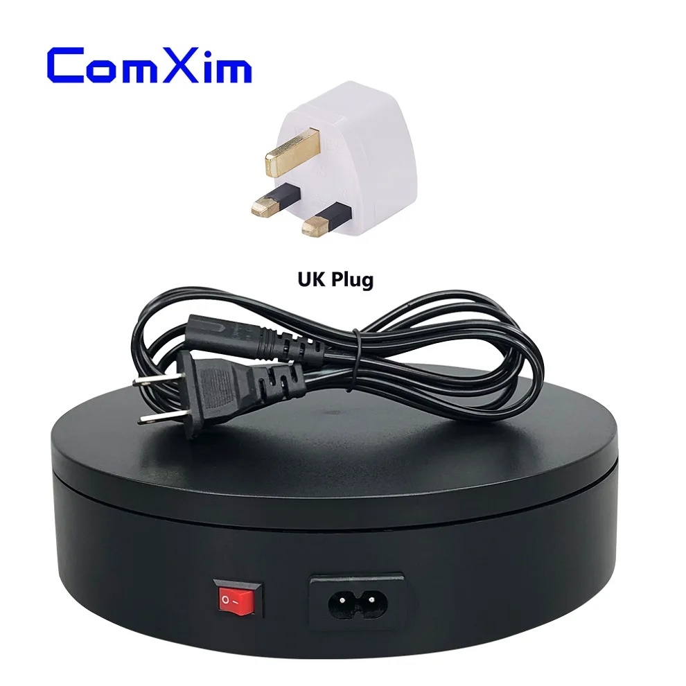 Black 220V UK plug ComXim MT200AL15 30 сек/lap 220V 20 см 360 градусов автоматический вращающийся стол с электрическим приводом фотографии ювелирных изделий дисплей стенд - Цвет: Black 220V UK plug