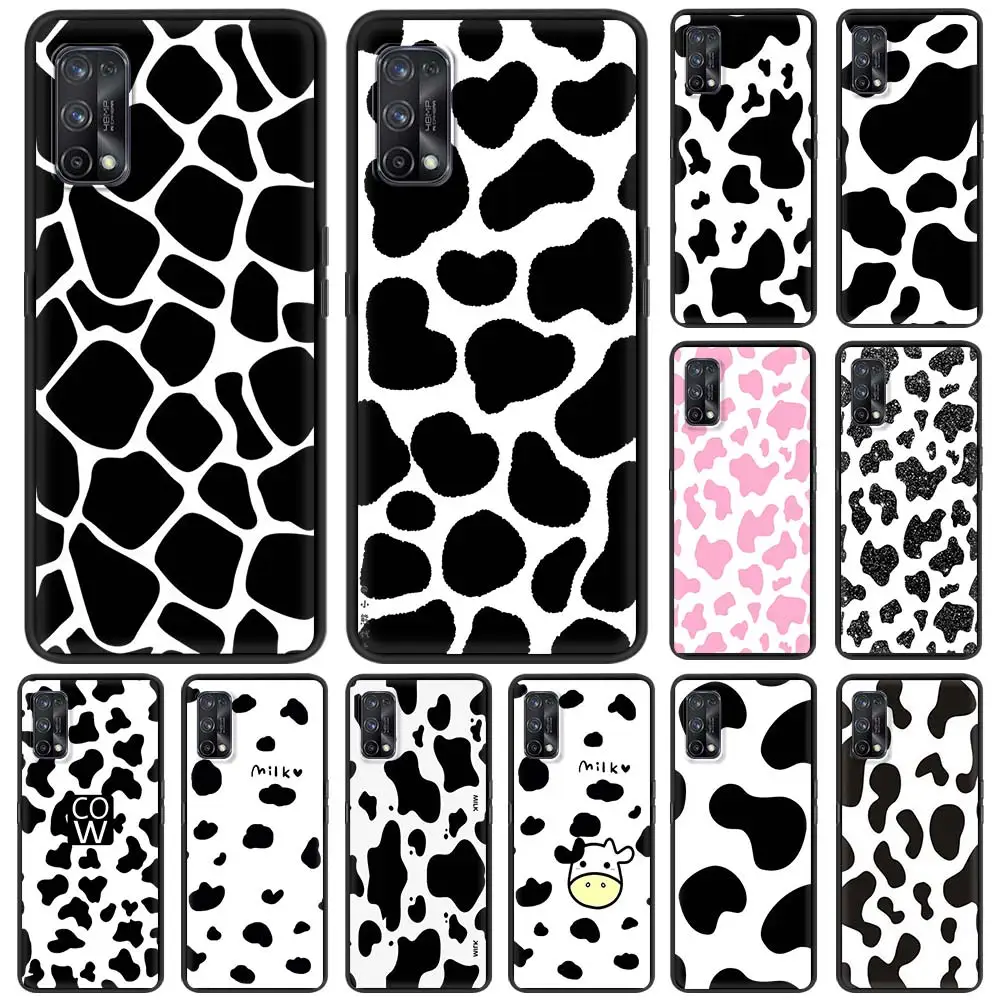 

Cow Print Black White Case For Realme C3 6 Pro 5 7 XT C11 C21 X50 C20 7i C15 V15 5G X7 Q2 Silicone Phone Cover Soft Funda Coque