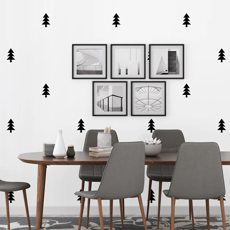 

Nordic style ins modern minimalist geometric pine tree living room bedroom TV background wall net celebrity wallpaper